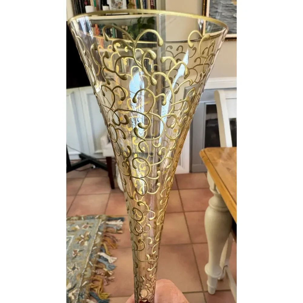 Pier 1 Imports Rioja Ruby and Gold Hand Painted Champagne Flute Glasses